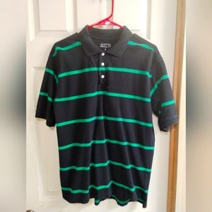 Vintage AUSTIN Clothing Co. Men's Polo Shirt Black w/ Green Stripes Size Medium